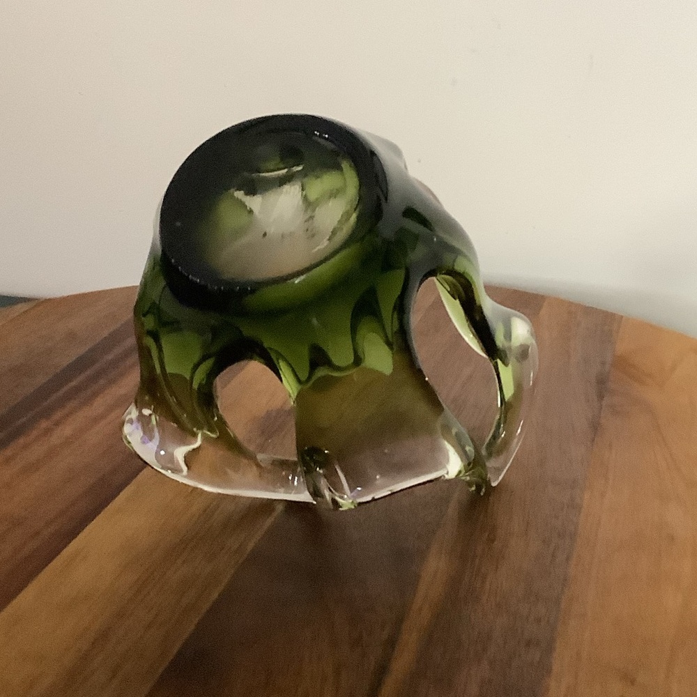 Vintage Murano Style Art Glass Bowl Votive | Olive Green Smoky Glass - Picture 7 of 9